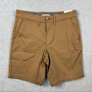 Men’s Sonoma Shorts Brown Chino Flexwear Flat Front Comfort Waistband, 36